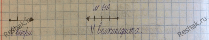Изображение 116.	С востока на запад при встречном ветре, скорость которого 6 м/с, движется велосипедист со скоростью 8 м/с. Изобразите графически (стрелкой) эти скорости (масштаб:...